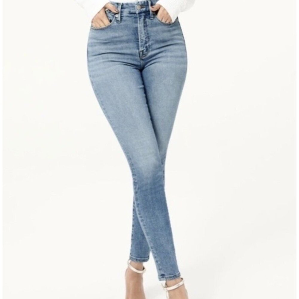 Good American Good Waist Light Wash High Rise Skinny Jeans Womens sz 8 Stretchy